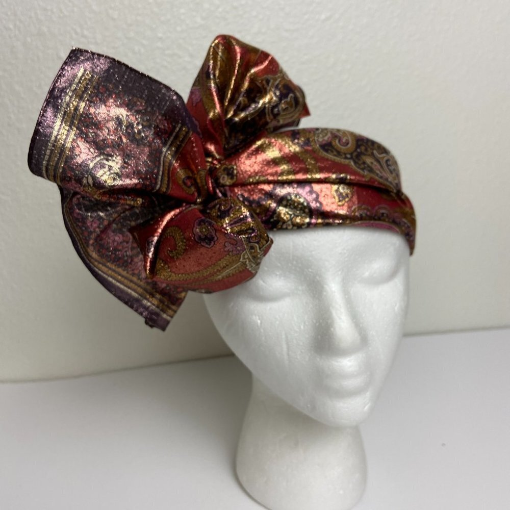 Glamor Vintage Shiny Gold Metallic Scarf / Bow Morgan Taylor Italy